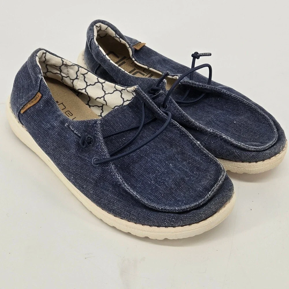 HeyDude Wendy Youth Sparkling Denim Blue Canvas Loafer Slip On Shoes Size 2